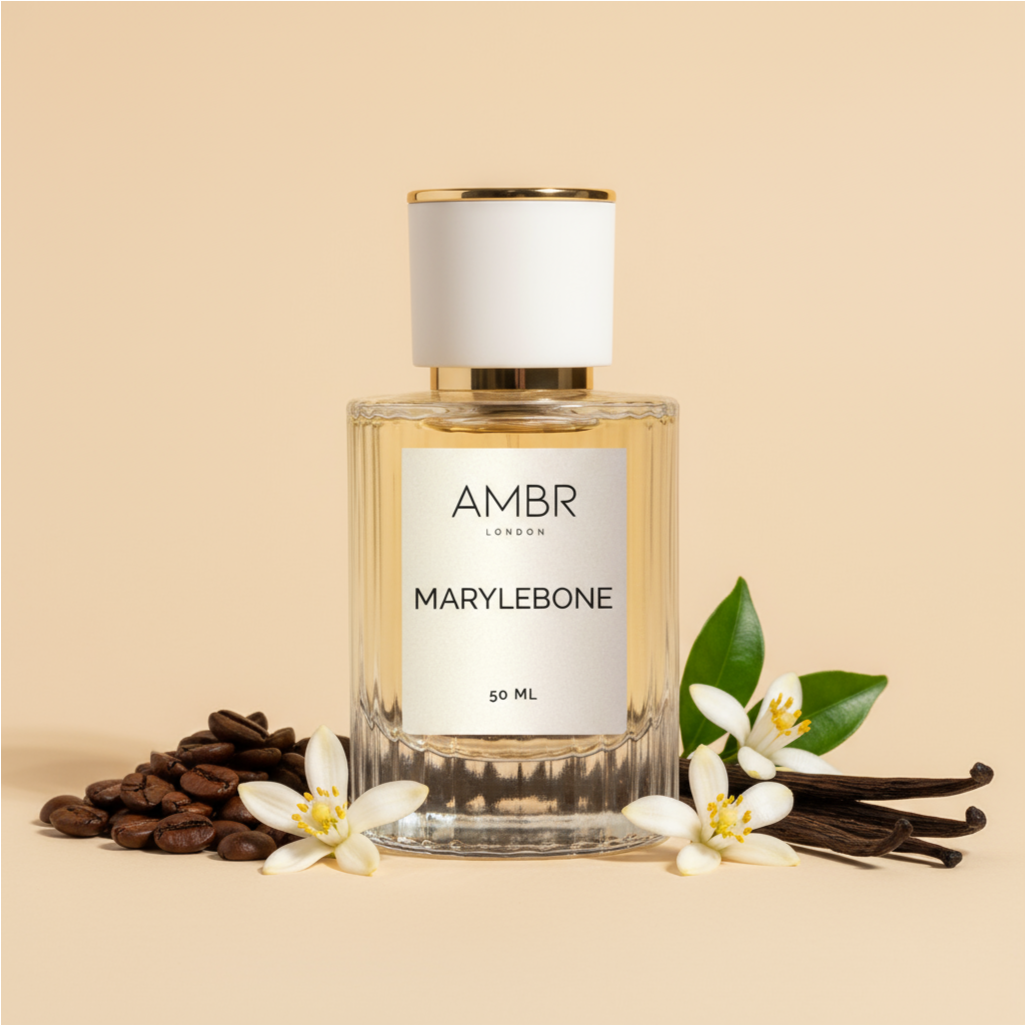 Our YSL Black Opium dupe perfume surrounded by scent notes